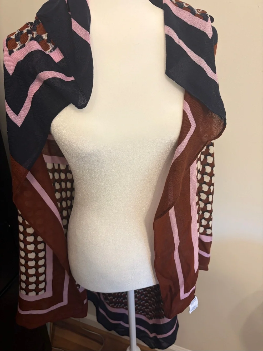 **J.Crew** XL Geometric Patterned Scarf in Navy, Rust & Pink
